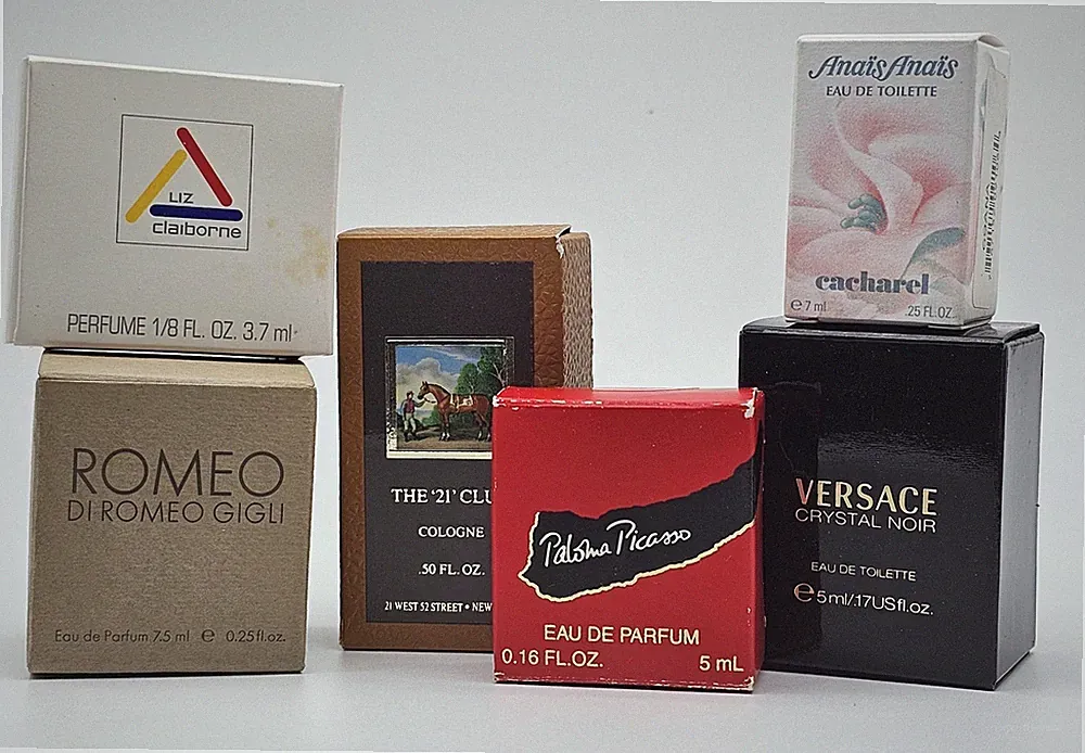 Set of 6 Various Miniature Perfume & Eau de Toilette Bottles NEW with Boxes